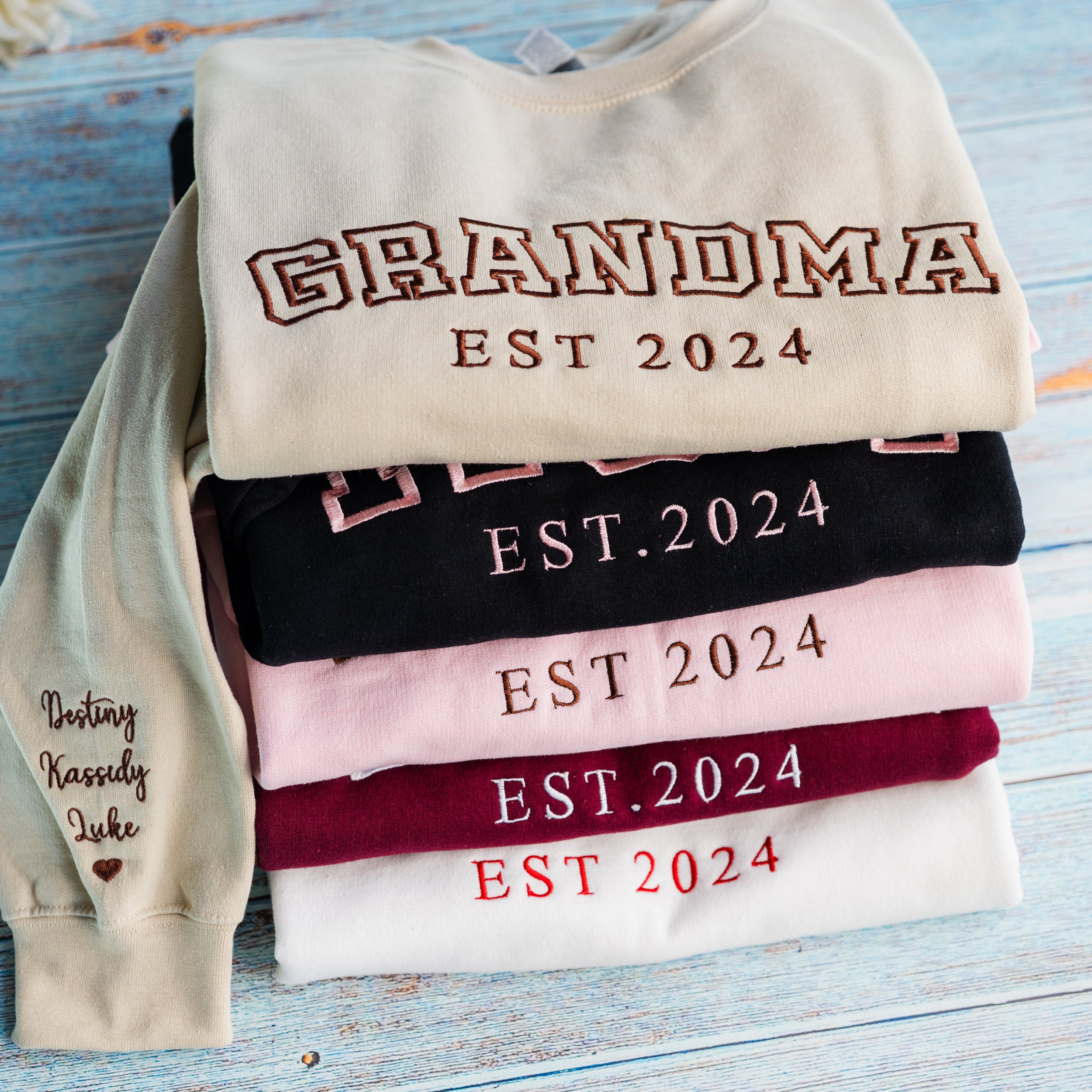 Personalized Mama Est Sweatshirt With Kid Names on Sleeve, Mothers Day Personalized Mama Est Sweatshirt With Kid Names on Sleeve, Mothers Day