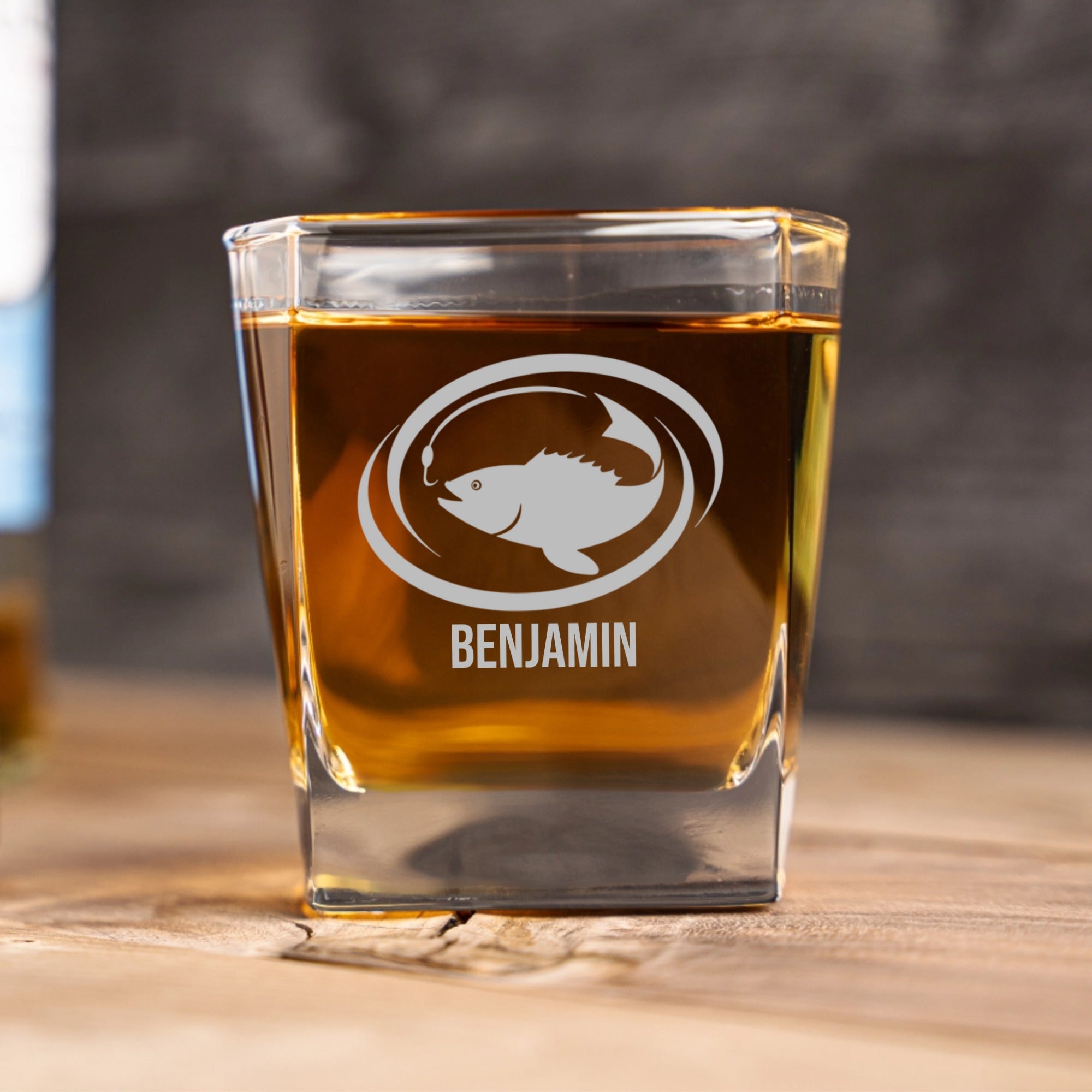 Fishing Design Square Lowball Whiskey Glasses
