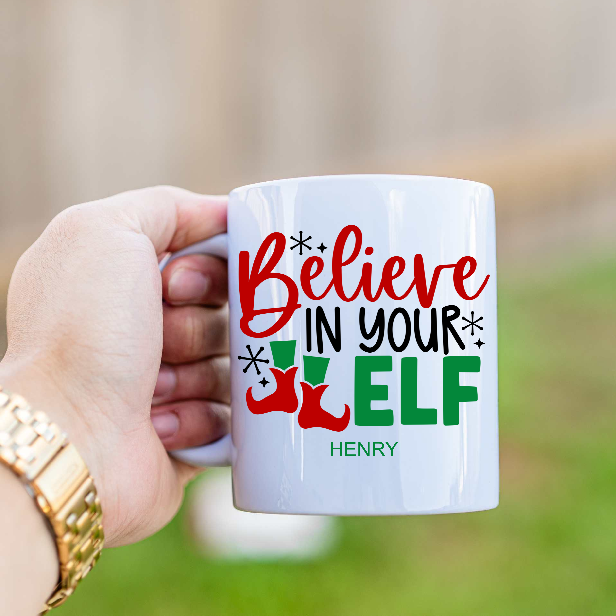 Personalized Christmas Elf Mug – Custom Name Holiday Coffee Cup