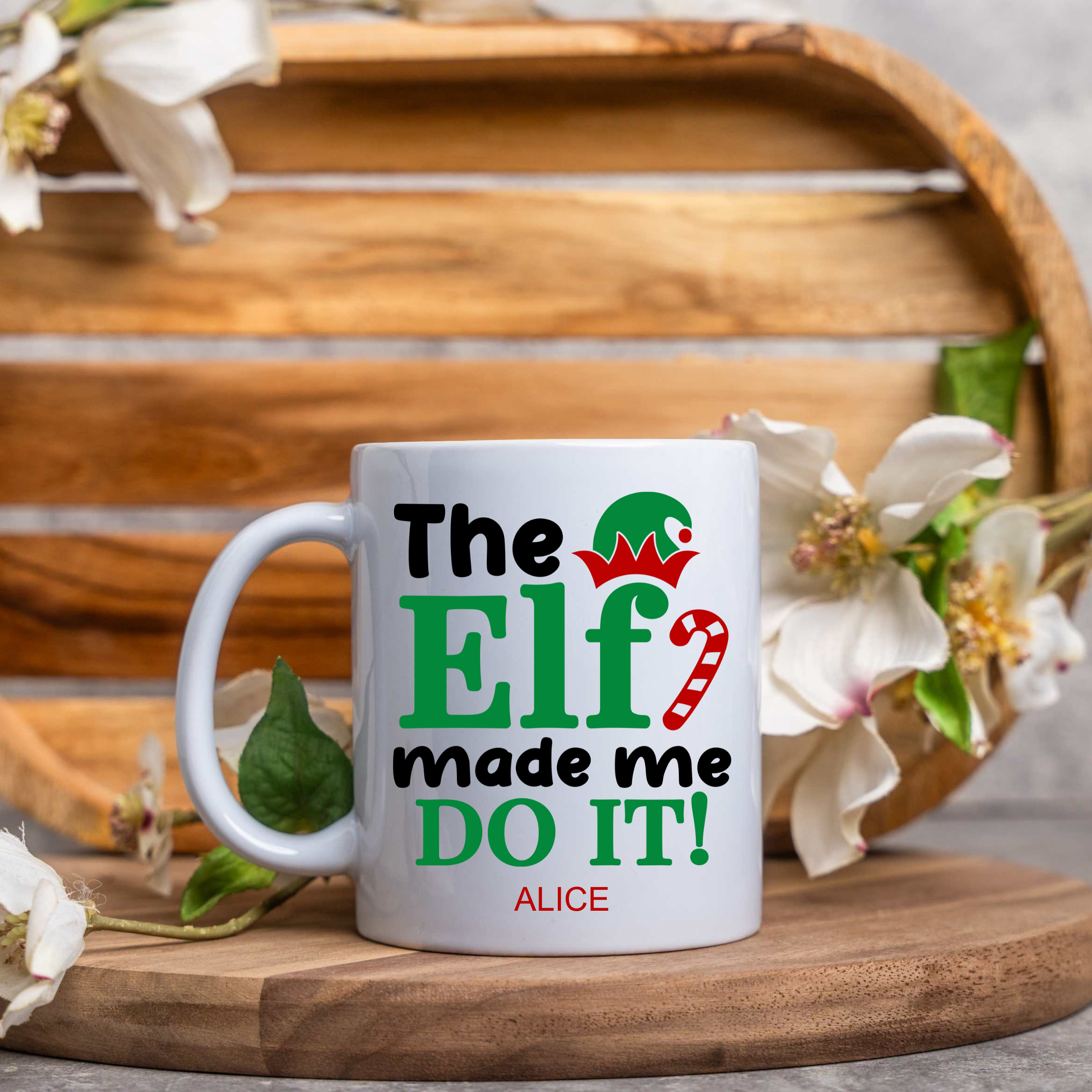 Personalized Christmas Elf Mug – Custom Name Holiday Coffee Cup