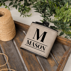 Personalized Leather Wrapped Black Flasks