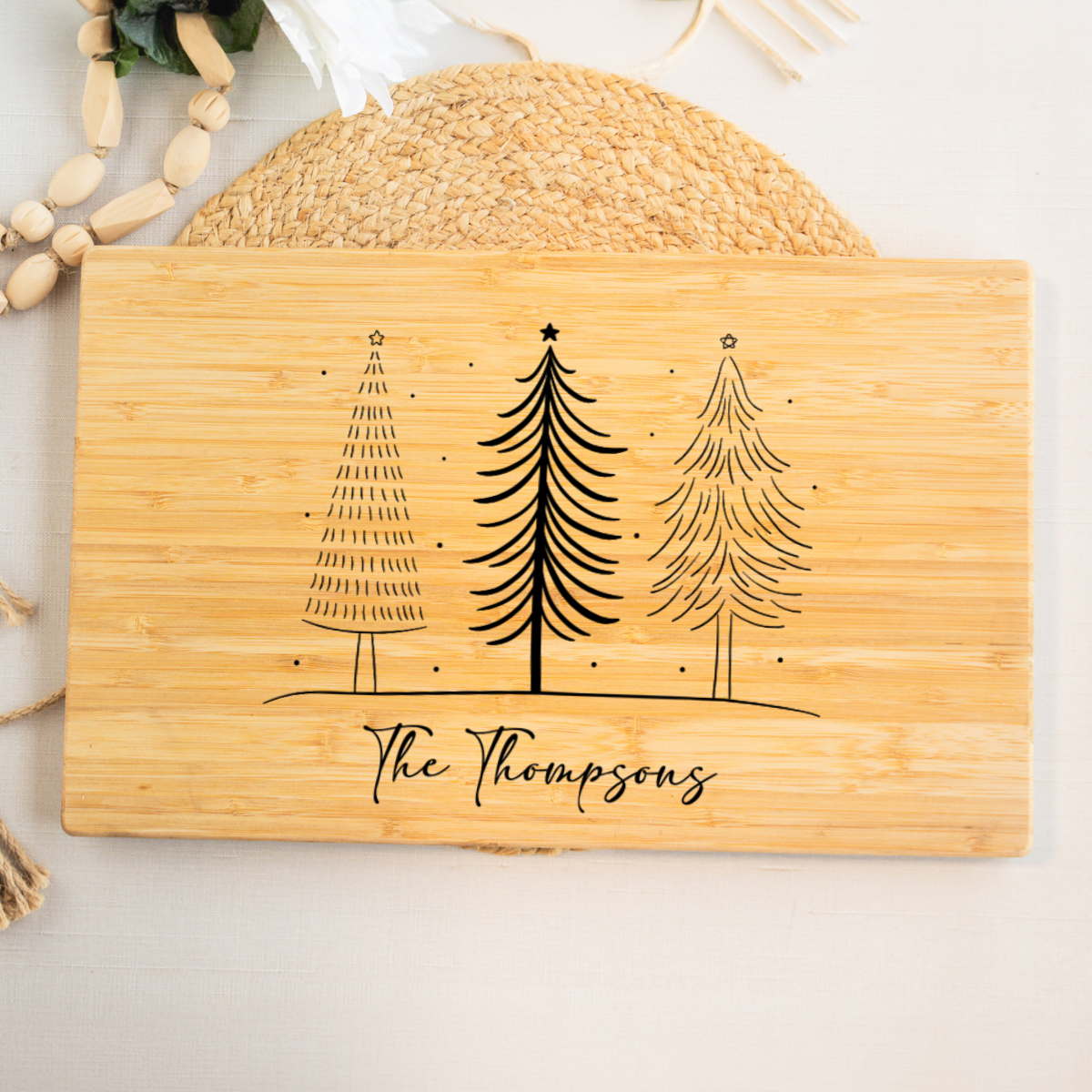 Personalized 11x17 Bamboo Cutting Board Christmas Tree