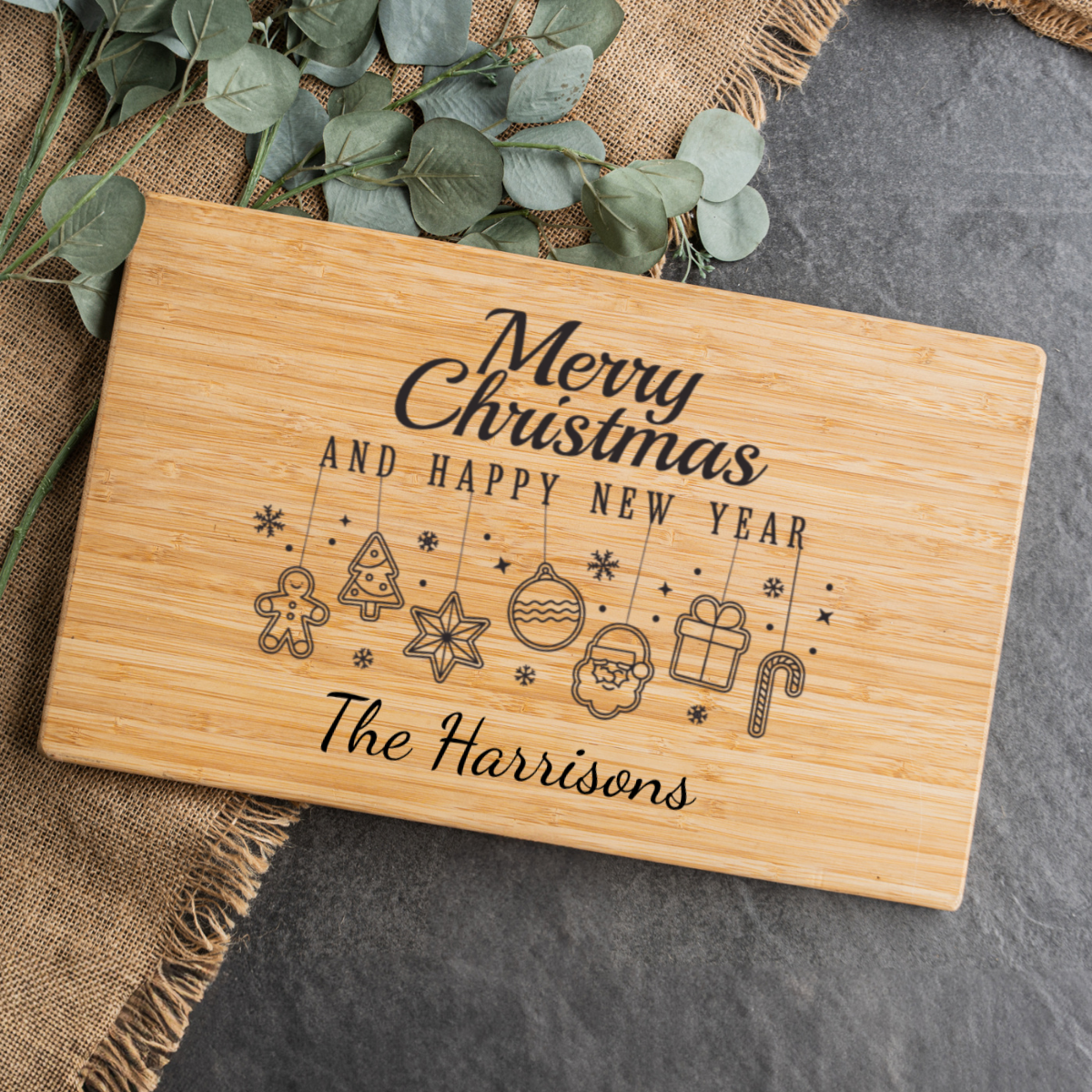 Personalized 11x17 Bamboo Cutting Board Merry Christmas