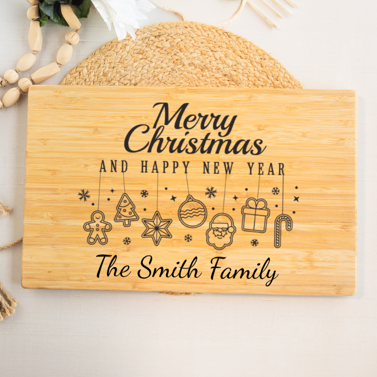 Personalized 11x17 Bamboo Cutting Board Merry Christmas