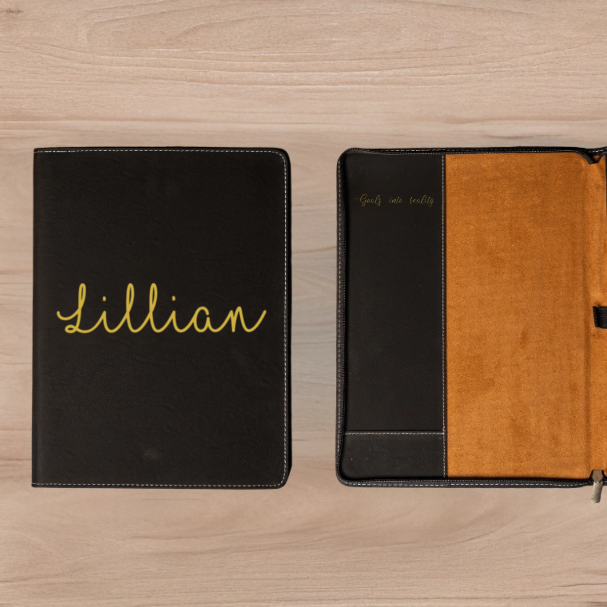 Personalized Leather Portfolios - Black & Rustic Script