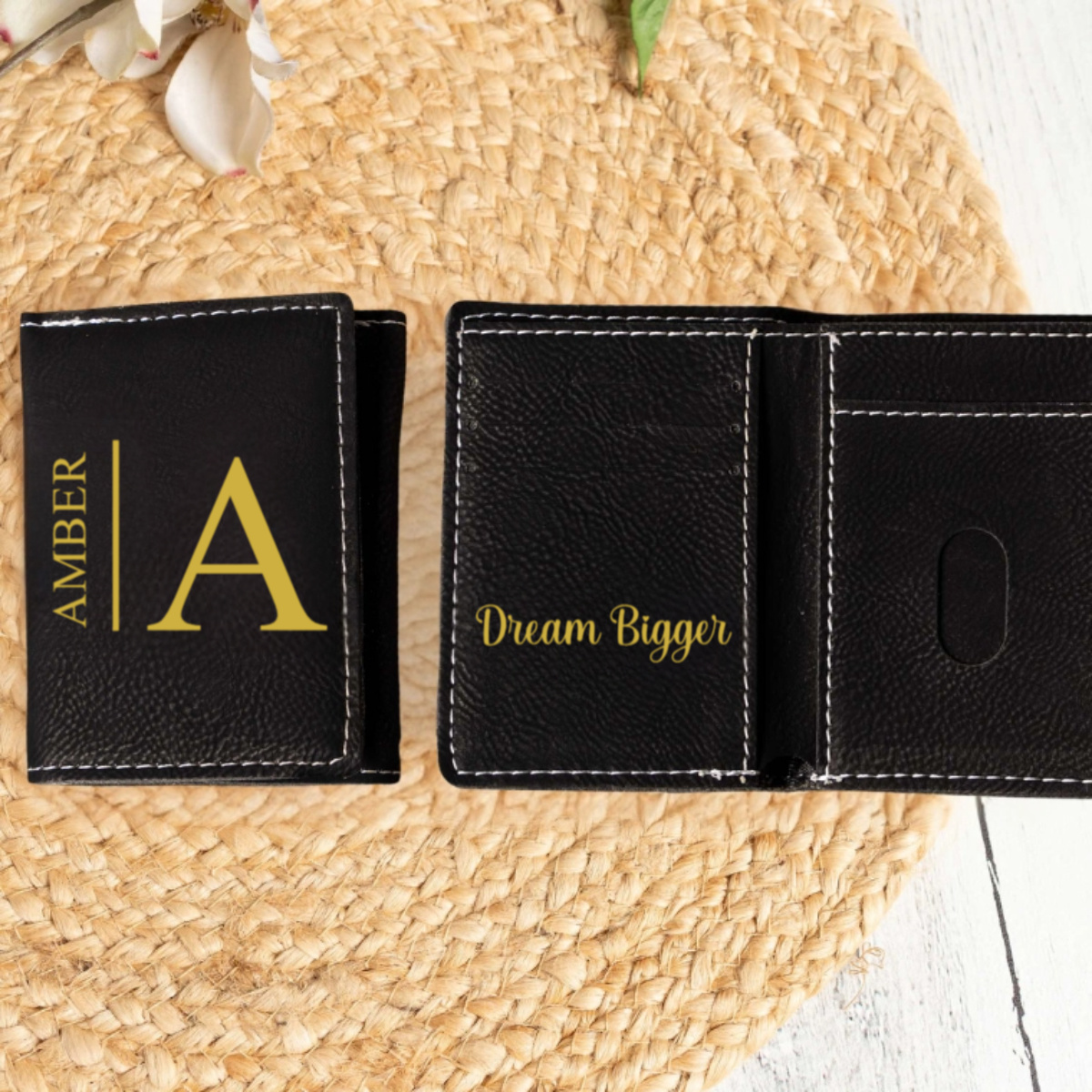 Personalized Trifold Wallet - Black & Rustic