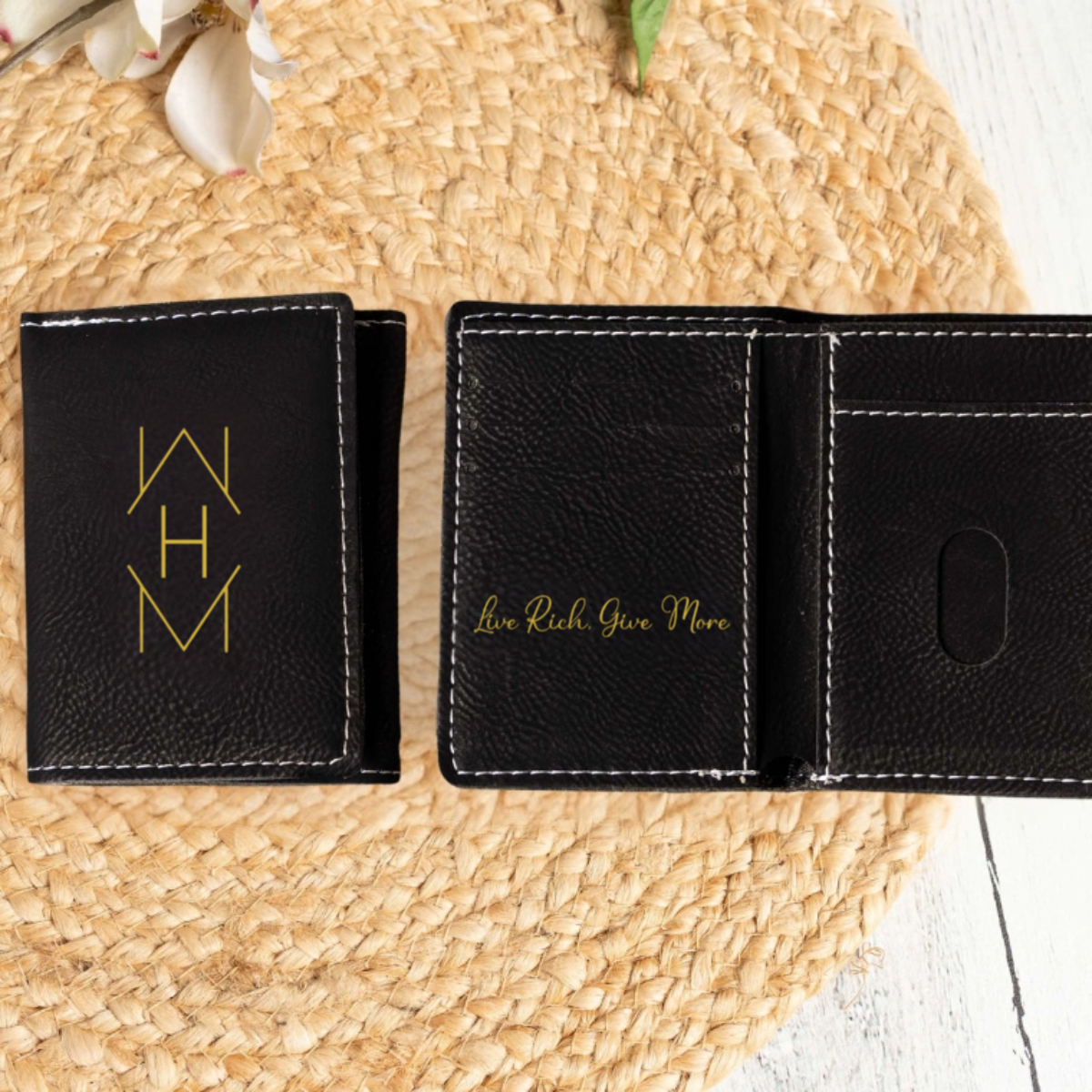 Personalized Trifold Wallet - Black & Rustic