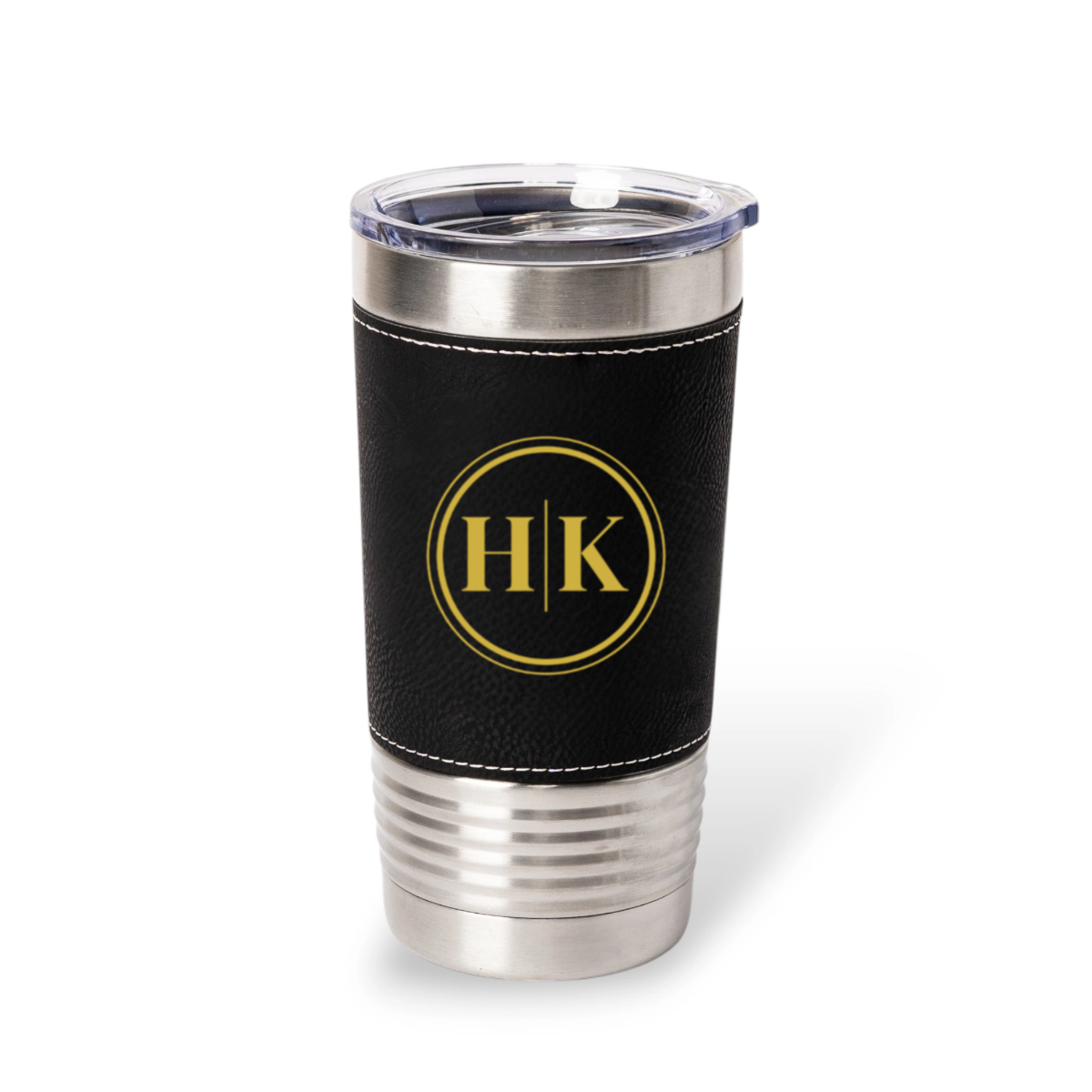 Personalized Black & Rustic Leather Wrapped Tumbler - Signature Designs