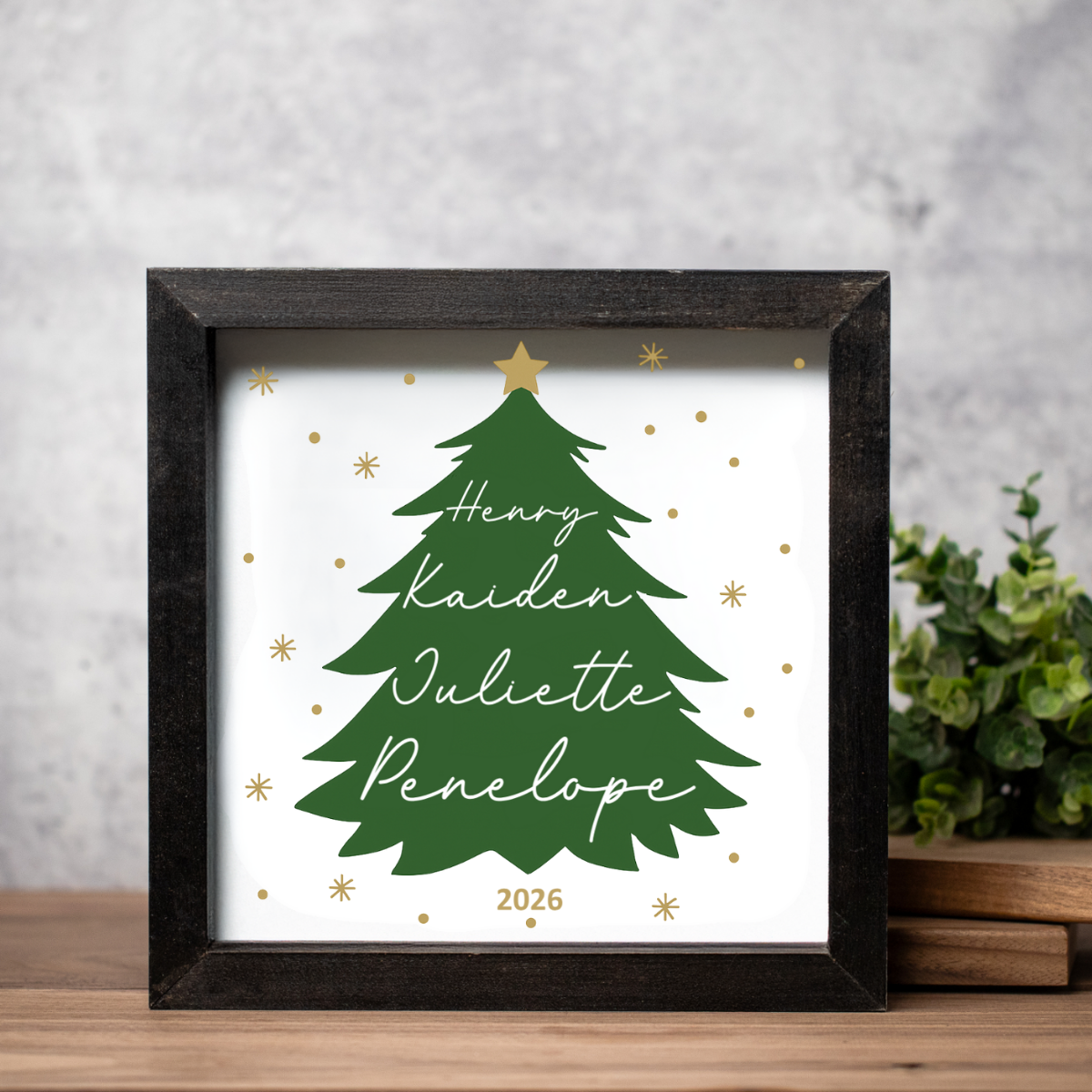 Personalized Family Names Christmas Tree Framed Sign
