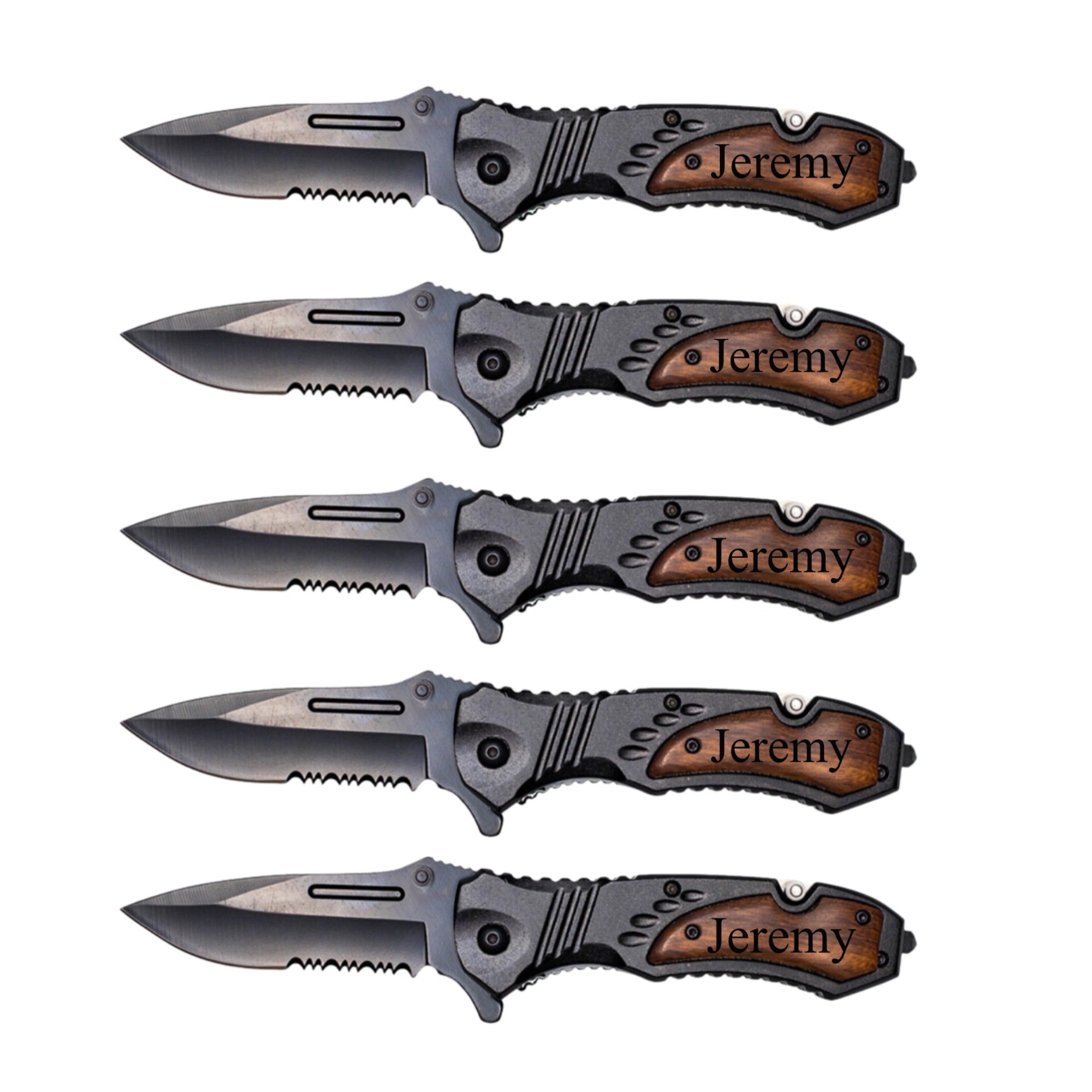 Groomsmen Gift Set of 5 Custom Black Handle & Blade Hunting Knives