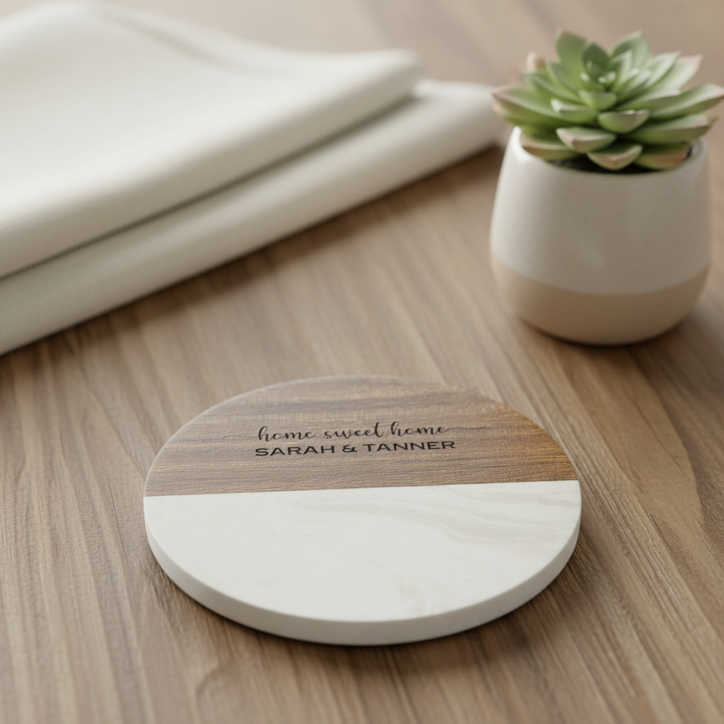 Personalized Marble Acacia Coaster