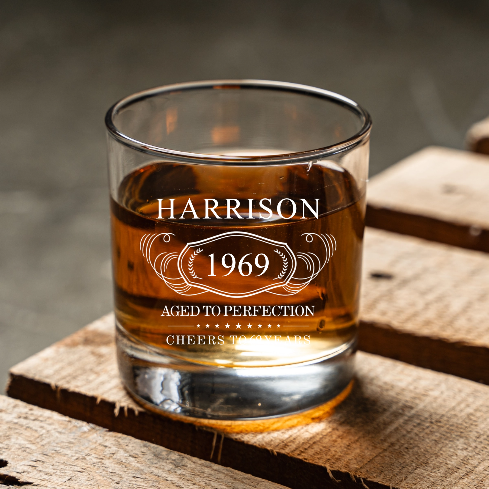 Custom Aged To Perfection Birthday Whiskey Glass