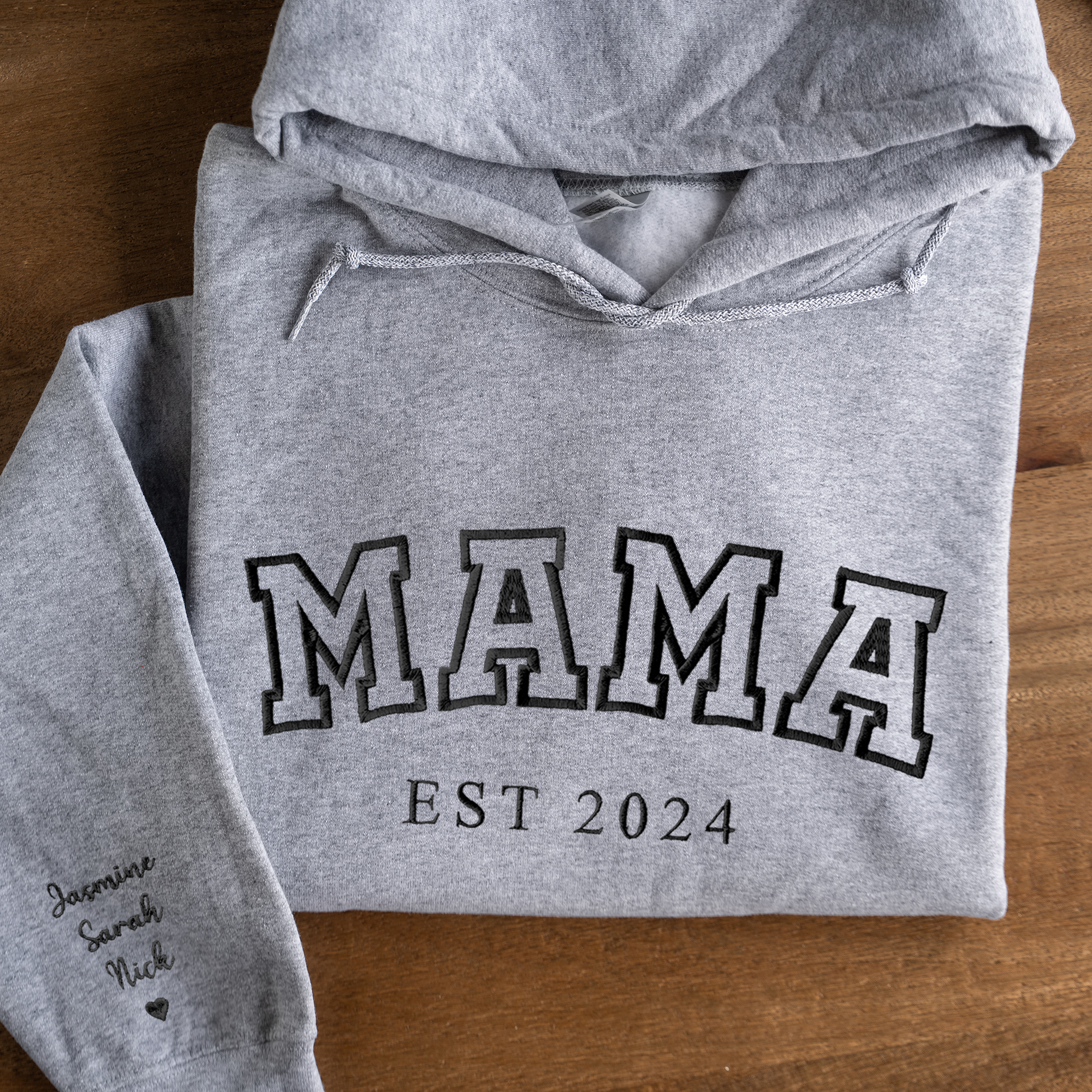Personalized Mama Hoodie with Names on Sleeve