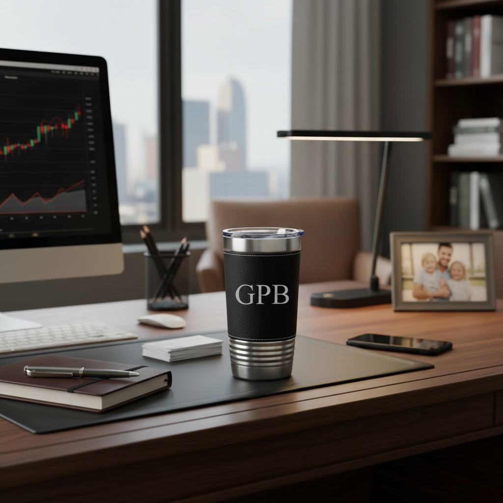 Personalized Black & Rustic Stainless Leather Wrapped Tumblers