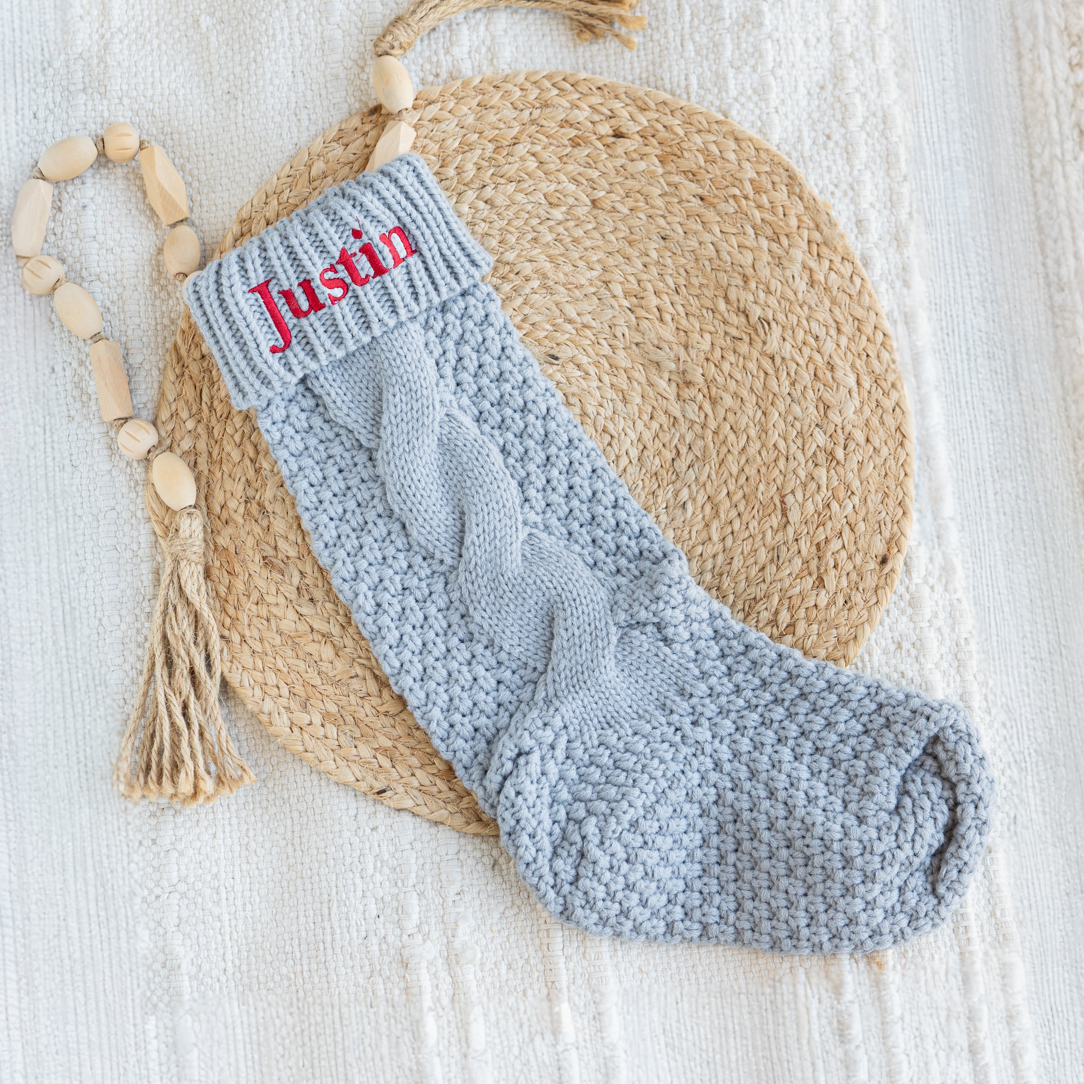 Embroidered Cable Knit Christmas Stockings