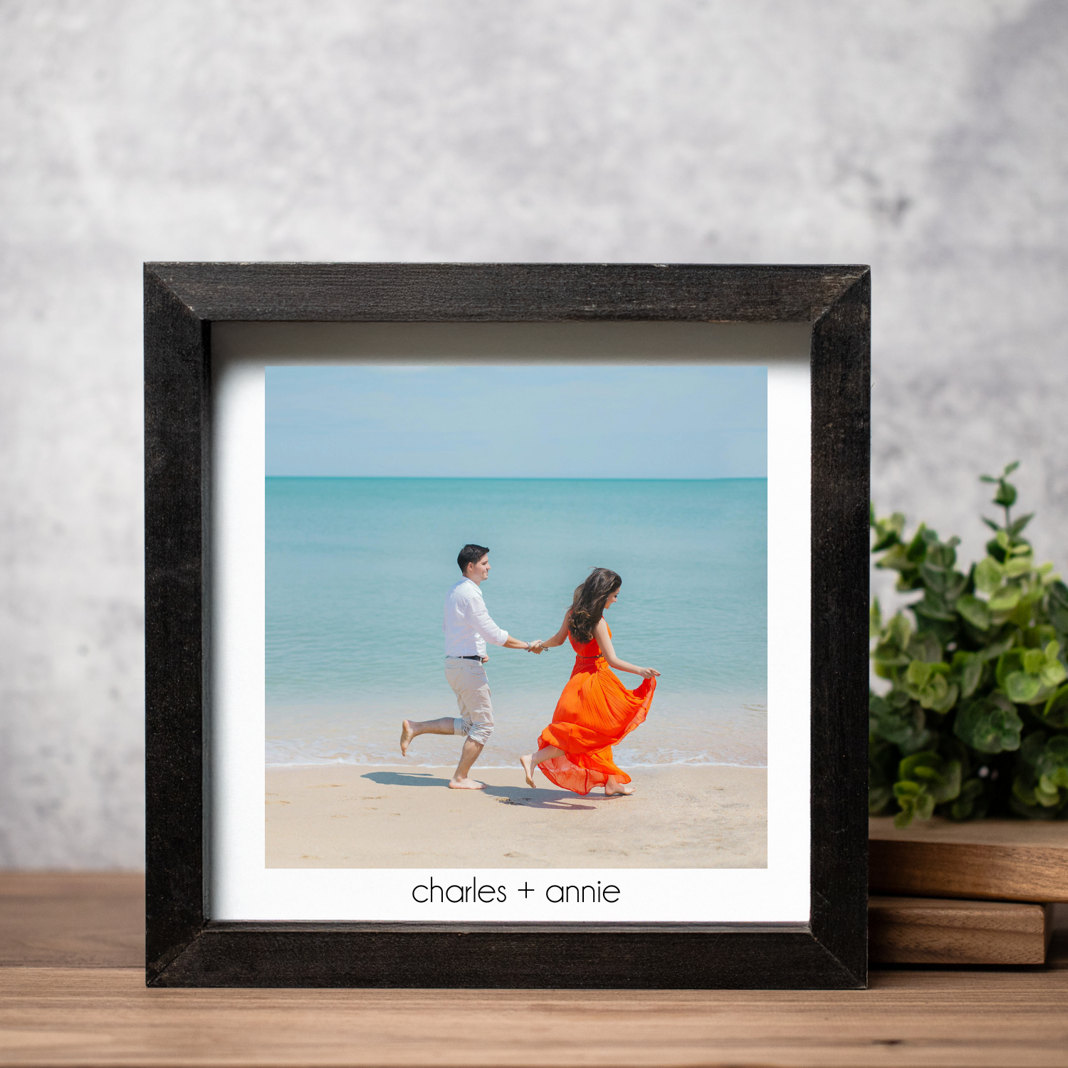 Custom Square Framed Wood Photo Print – Personalized Picture with Optional Text