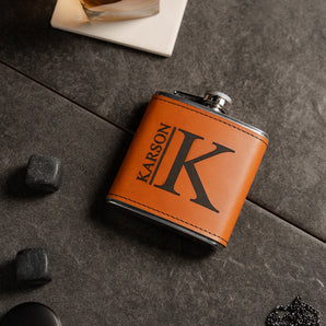 Personalized Leather Wrapped Stainless Steel Flasks