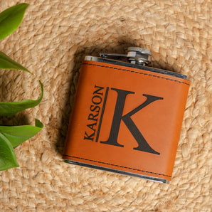 Personalized Leather Wrapped Stainless Steel Flasks