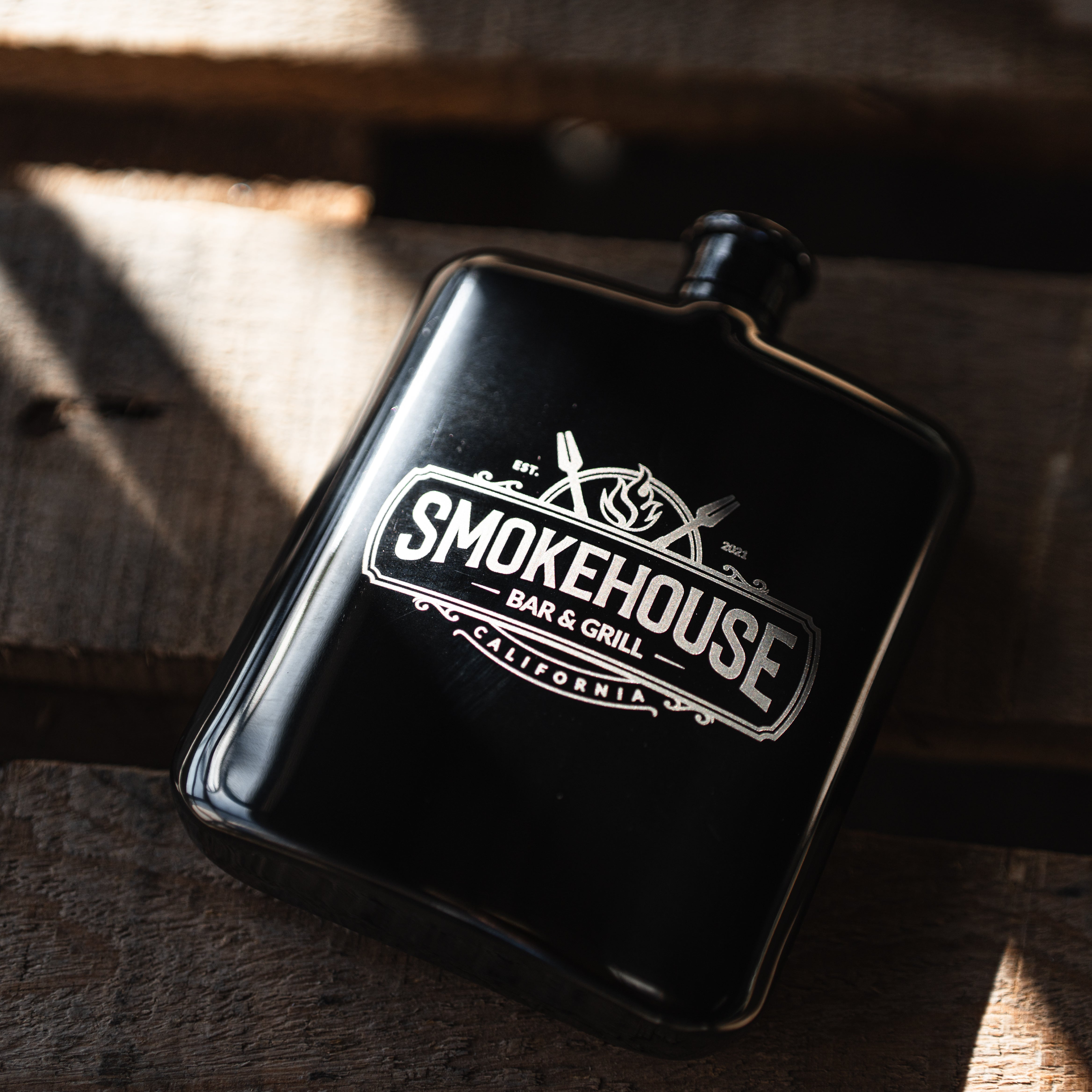 Rounded Black Flask with Custom Logo