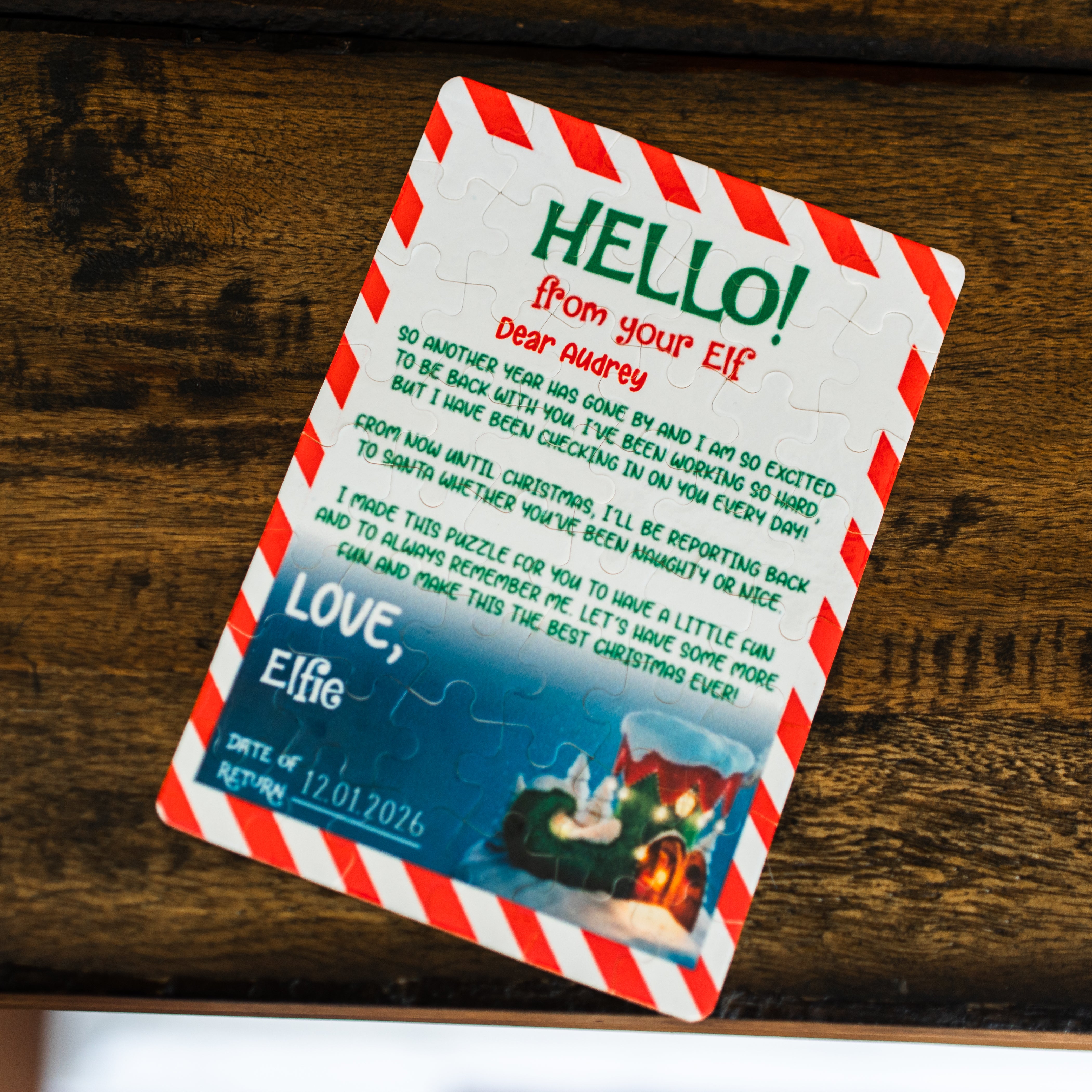 Personalized Elf Puzzles - Hello or Goodbye Christmas Jigsaw