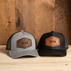 Custom Groom & Groomsmen Hats- Leather Patch