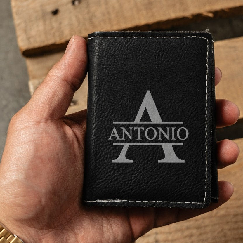 Personalized Trifold Wallet - Black & Rustic