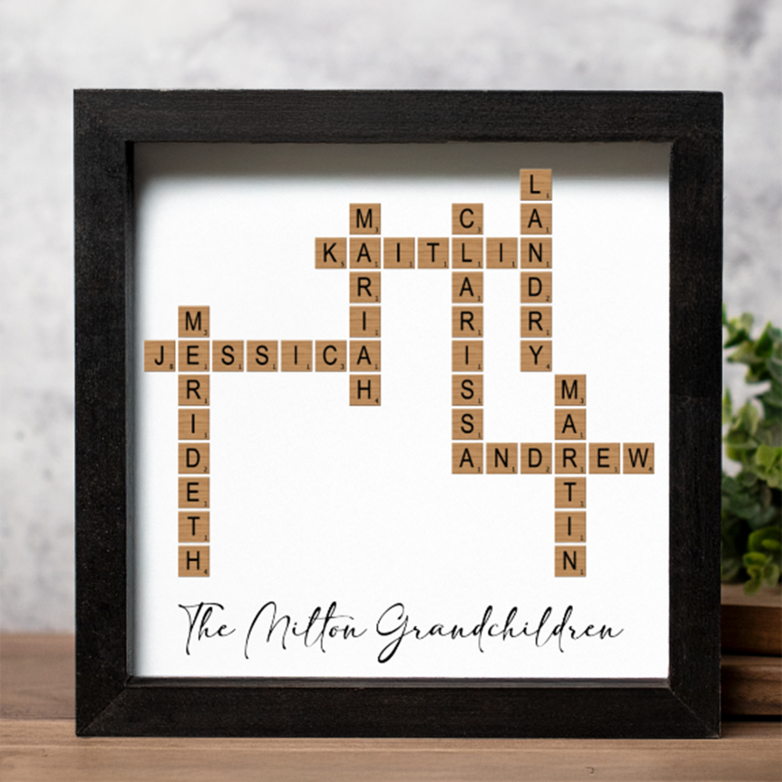 Personalized Family Name Tile Sign – Custom Crossword Wall Art