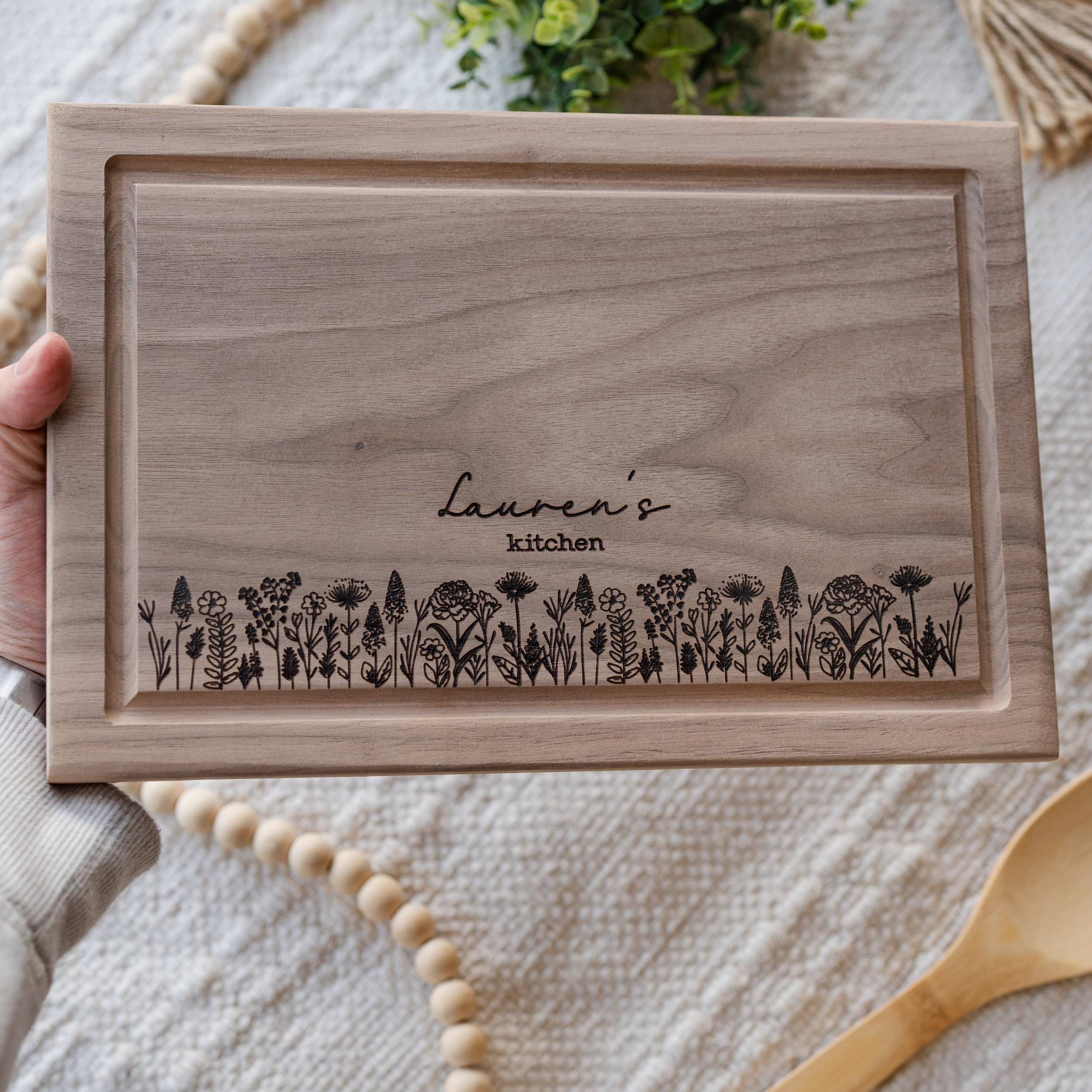 Personalized Rectangle Floral Cutting Boards