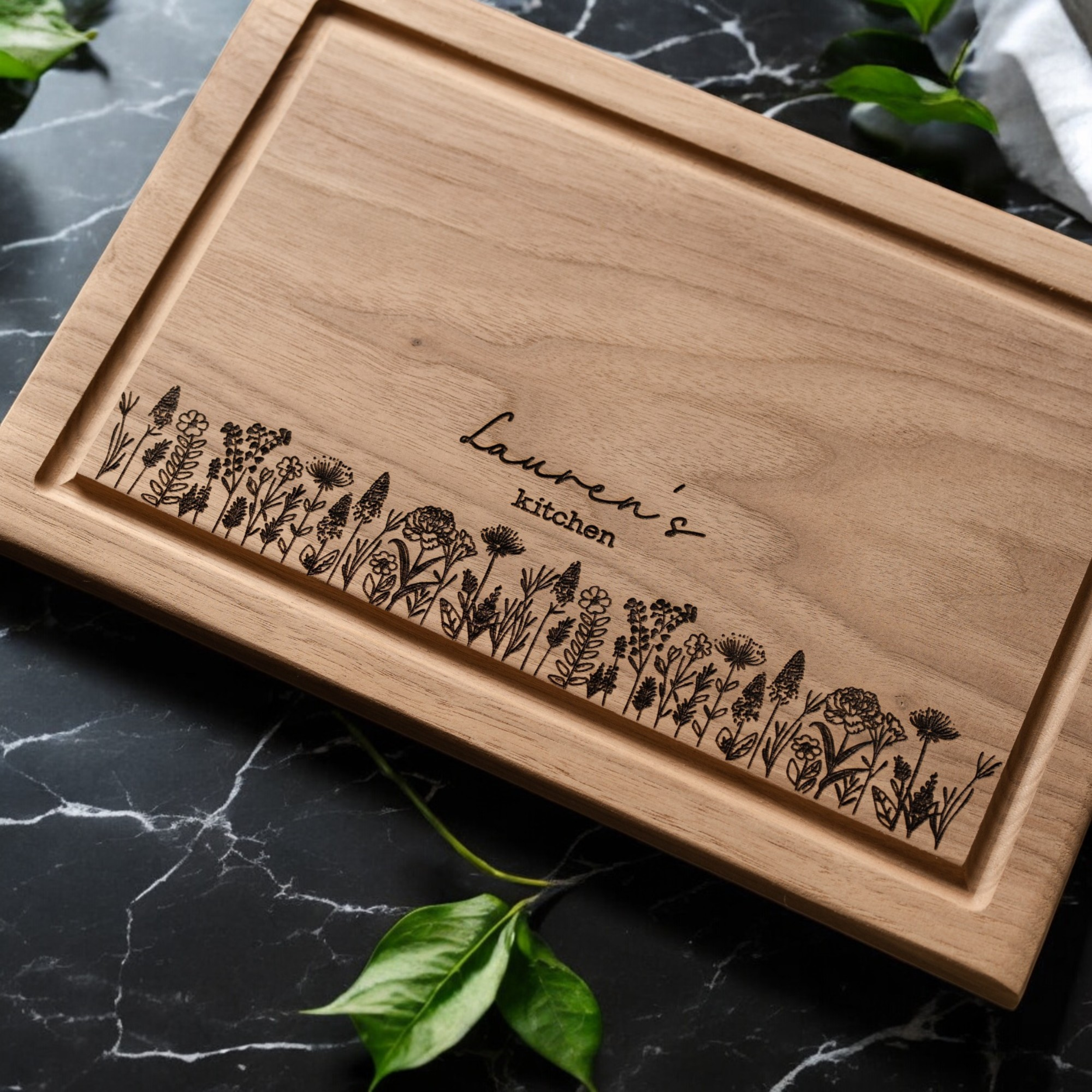 Personalized Rectangle Floral Cutting Boards