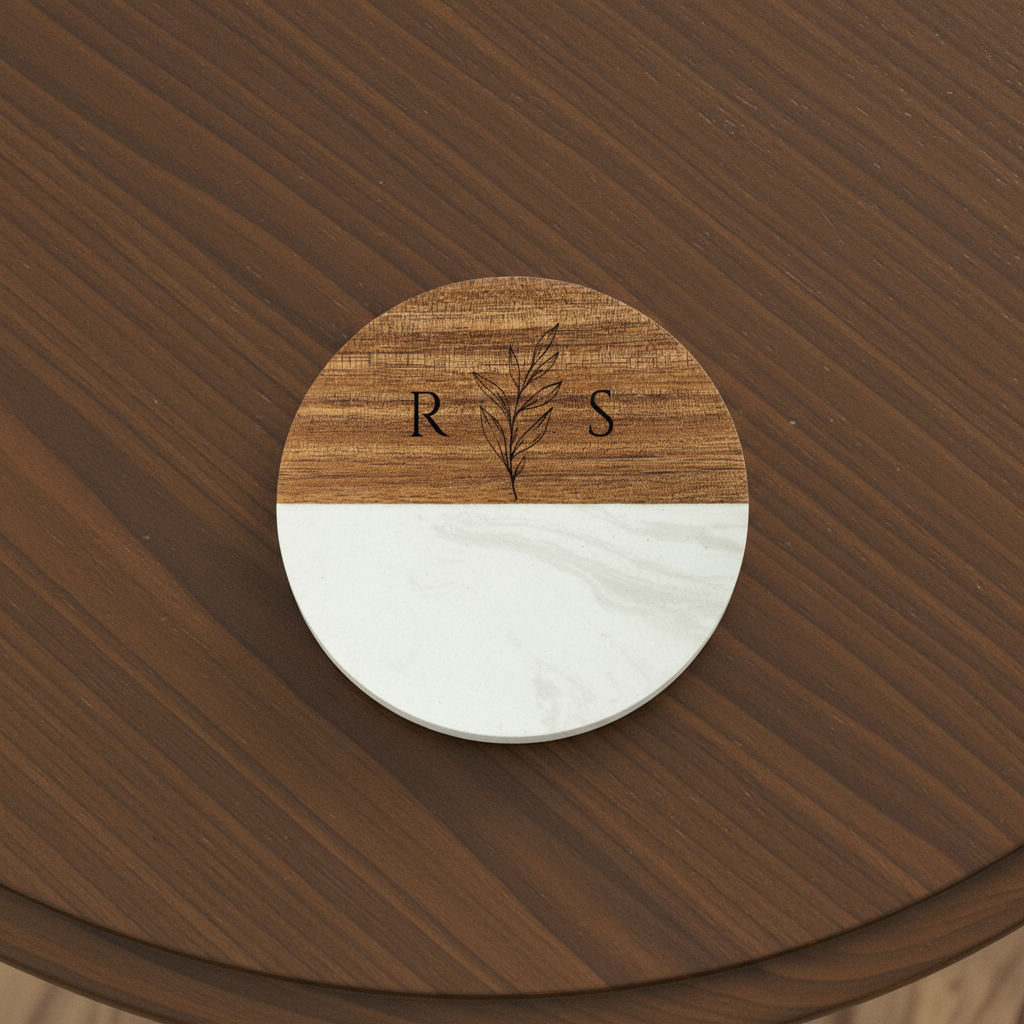 Personalized Marble Acacia Coaster