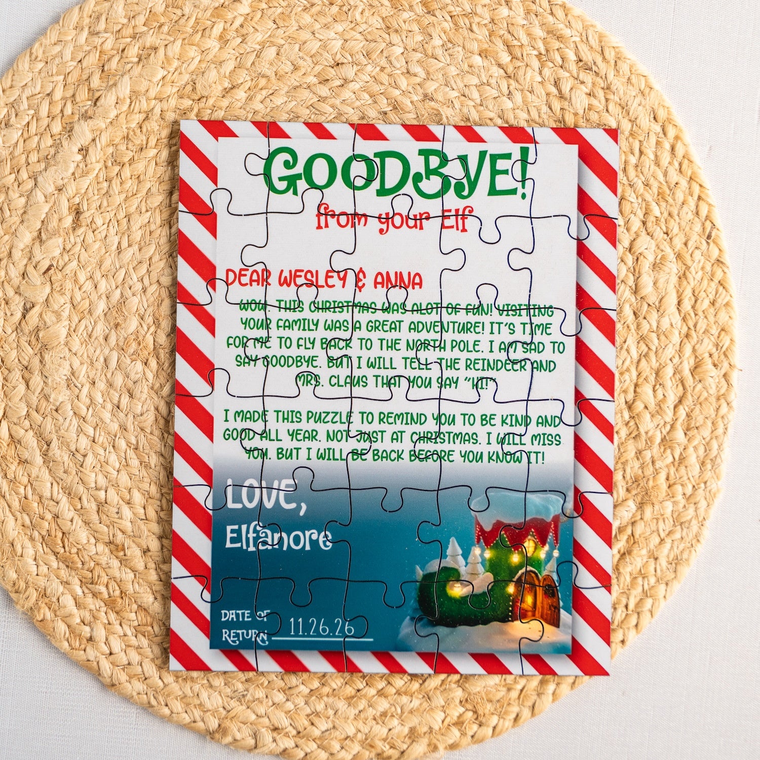 Personalized Elf Puzzles - Hello or Goodbye Christmas Jigsaw