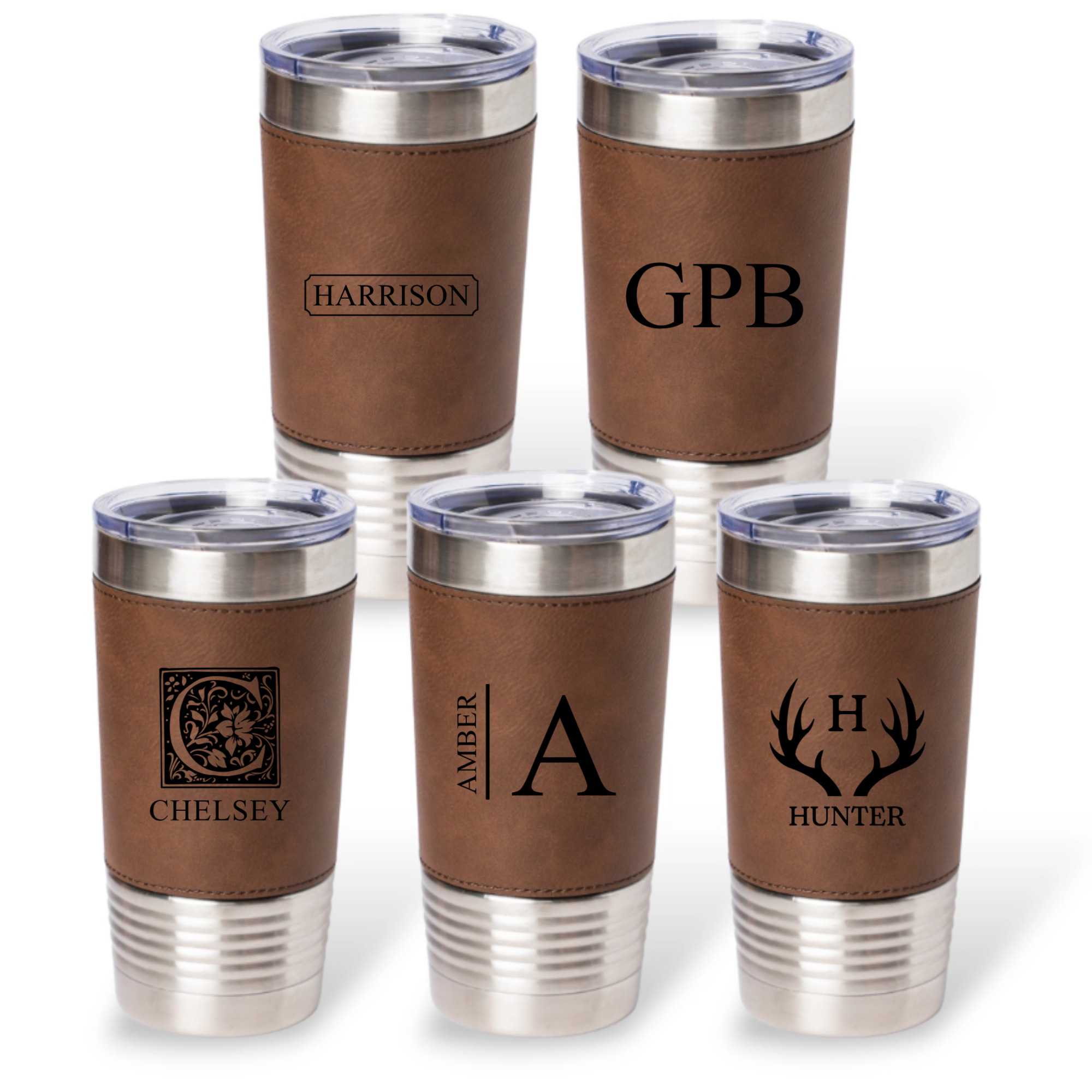 Gift Set of 5 Leather Wrapped Stainless Tumblers