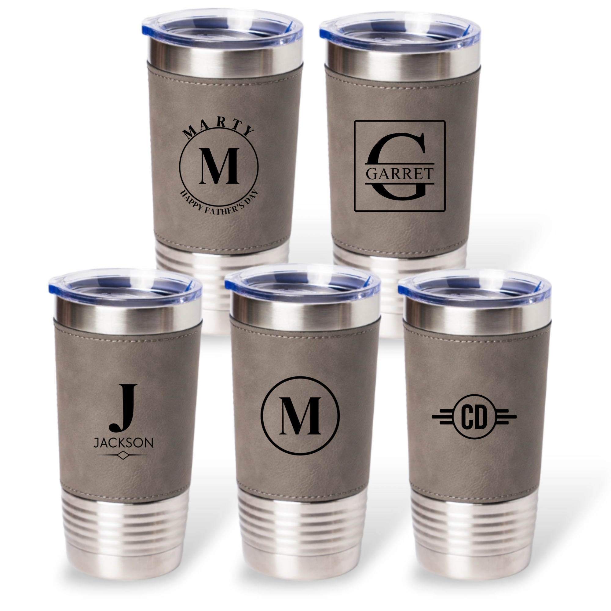Gift Set of 5 Leather Wrapped Stainless Tumblers