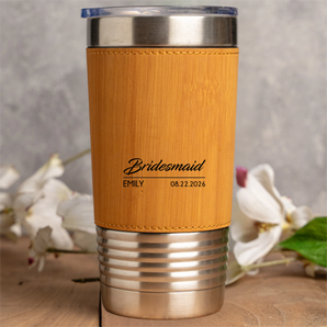 Personalized Leather Wrapped Stainless Tumblers - Bridesmaids, Groomsmen, Best Man