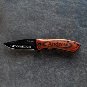 Personalized Red Handle Black Blade Knife