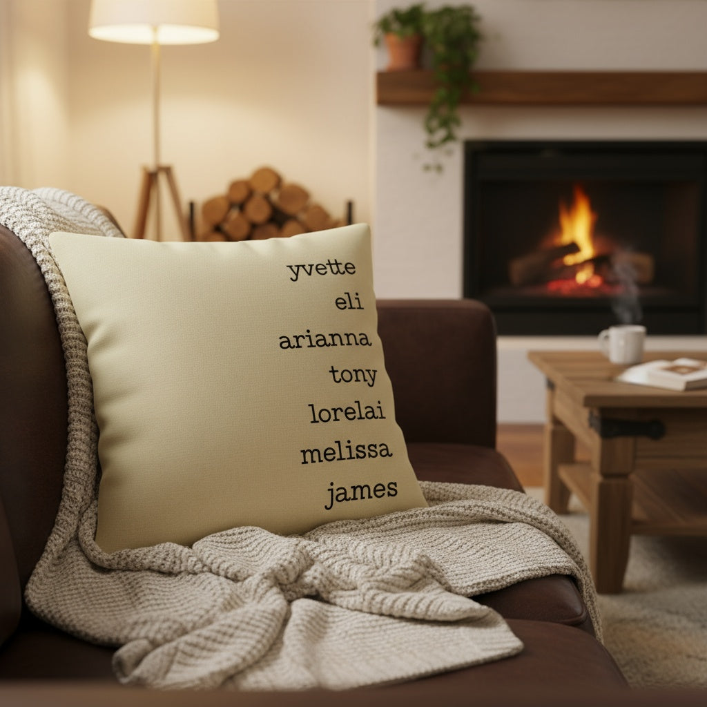 Personalized Family Names Throw Pillow Cover
