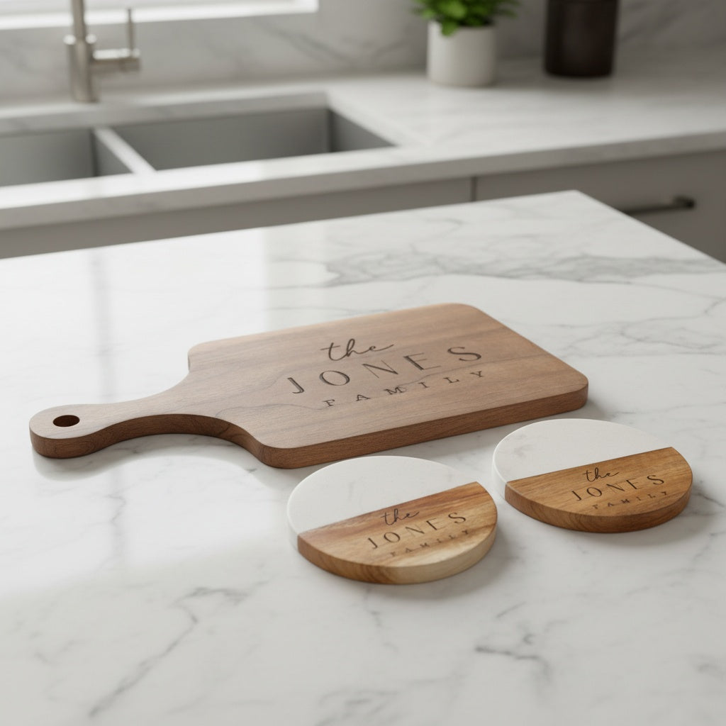Personalized Cutting Board & Coasters Gift Set