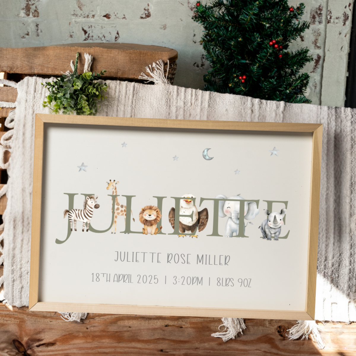 Personalized Kids Wooden Sign With Watercolor Animals