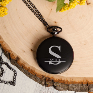 Personalized Black Pocket Watch - Manly Script