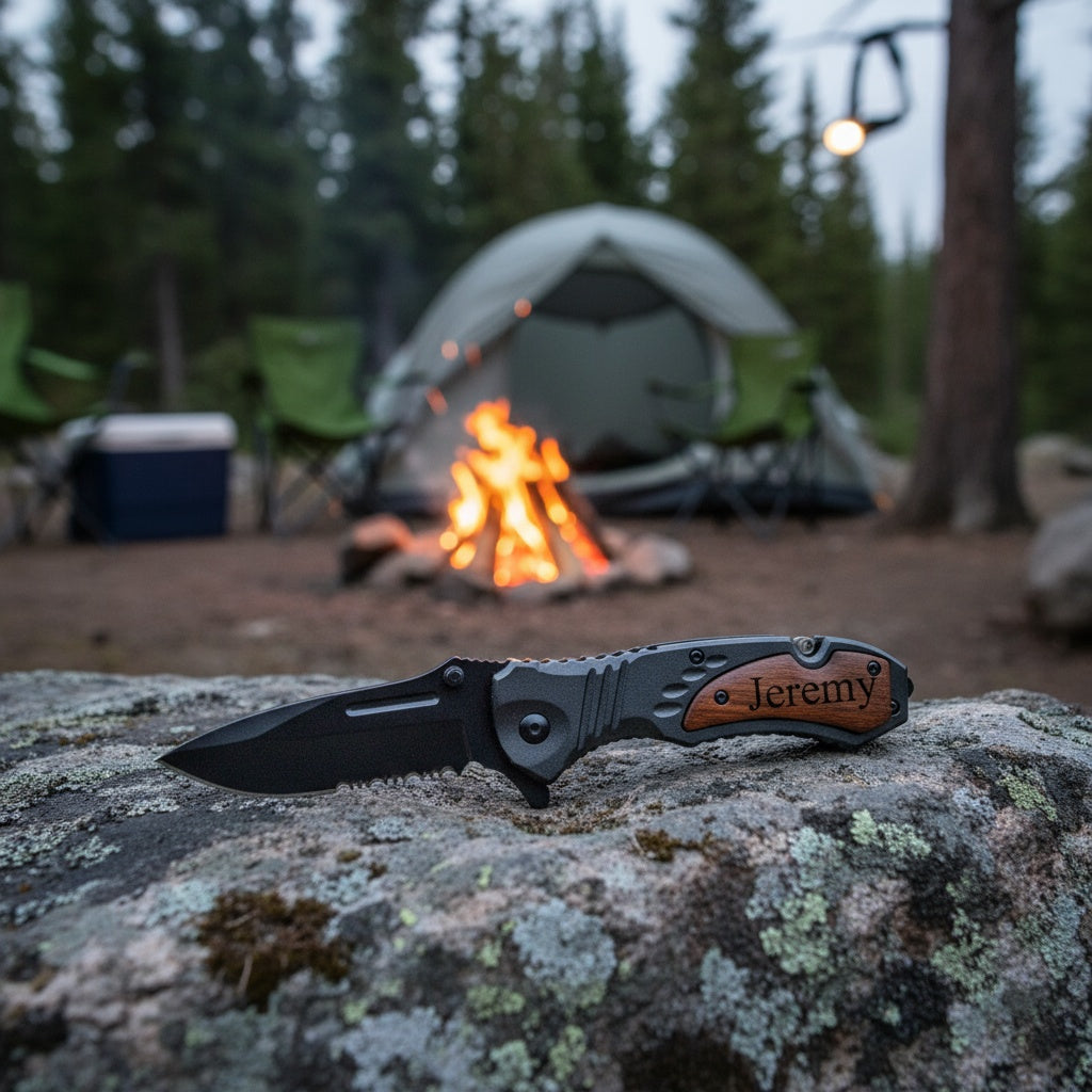 Personalized Black Handle & Blade Hunting Knife