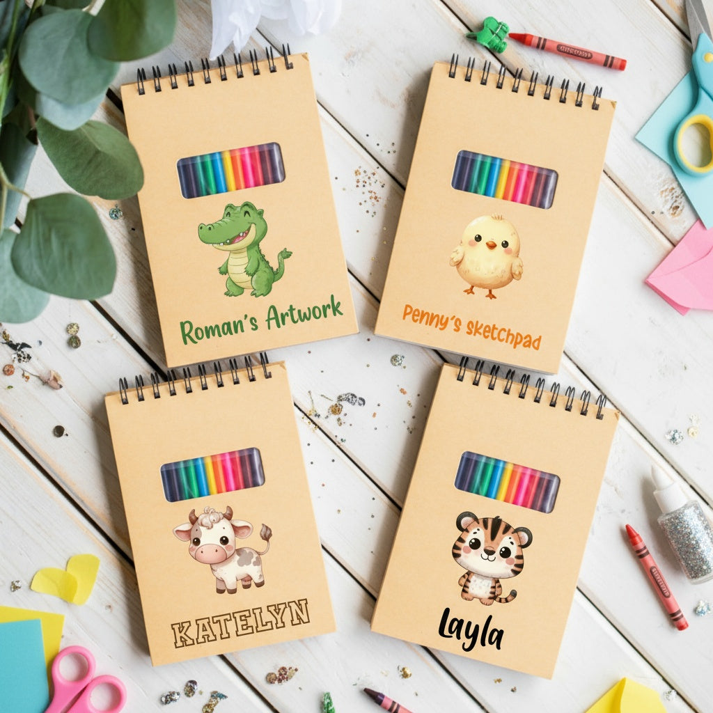 Personalized Watercolor Animals Kids Sketchpad