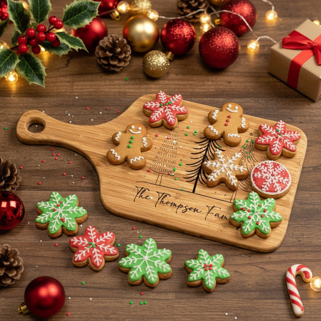 Personalized Handled Serving Board Christmas Trees