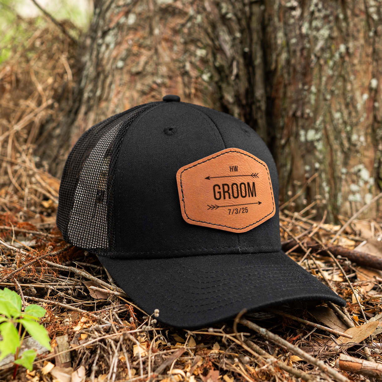 Groomsmen Hats - Custom Groom & Groomsmen Leather Patch Trucker Hats ...