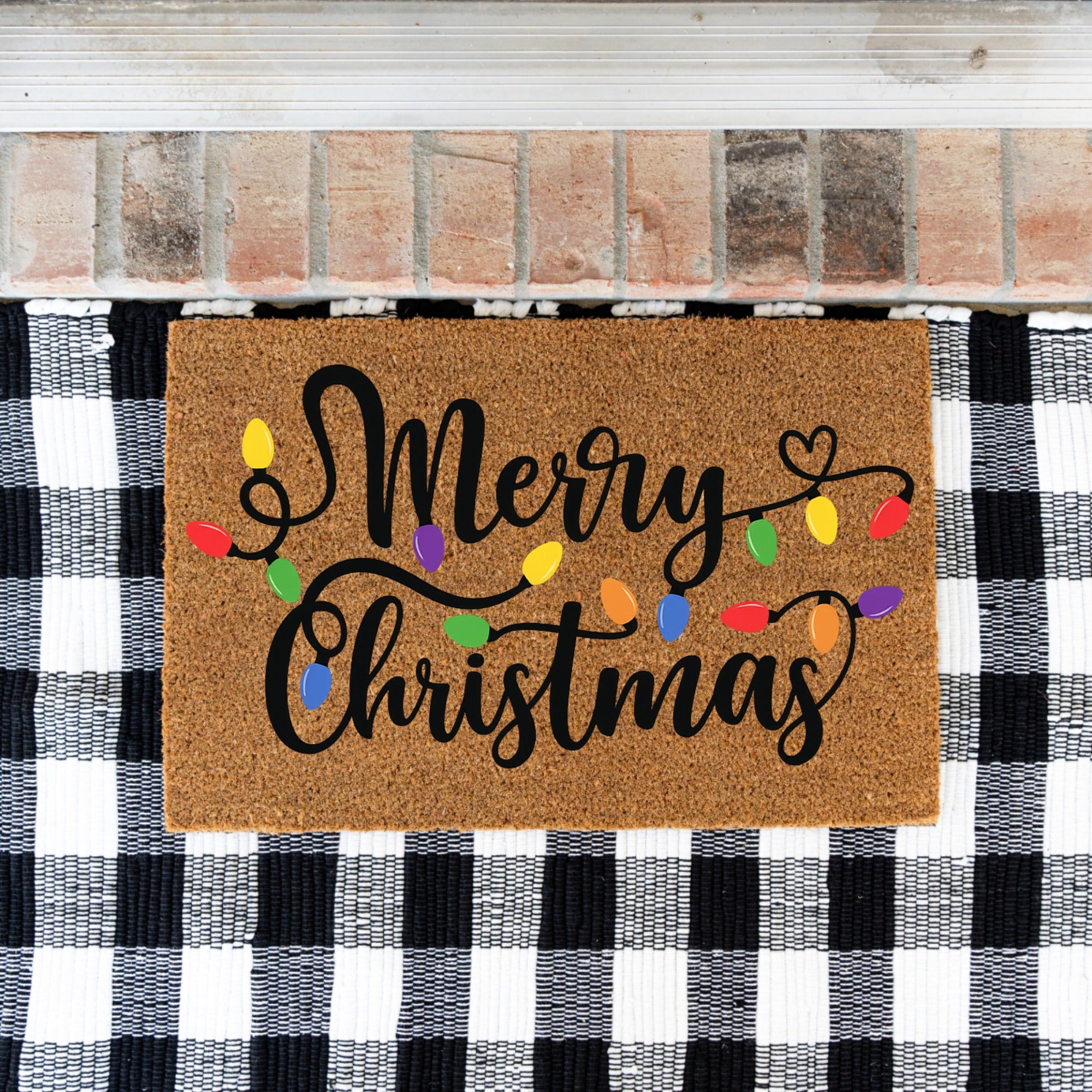 Merry Christmas Doormat with Colorful Lights