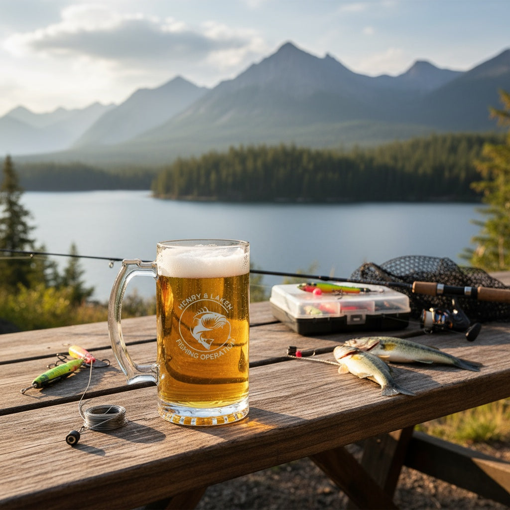 Personalized 25oz Beer Mug with Fishing Designs