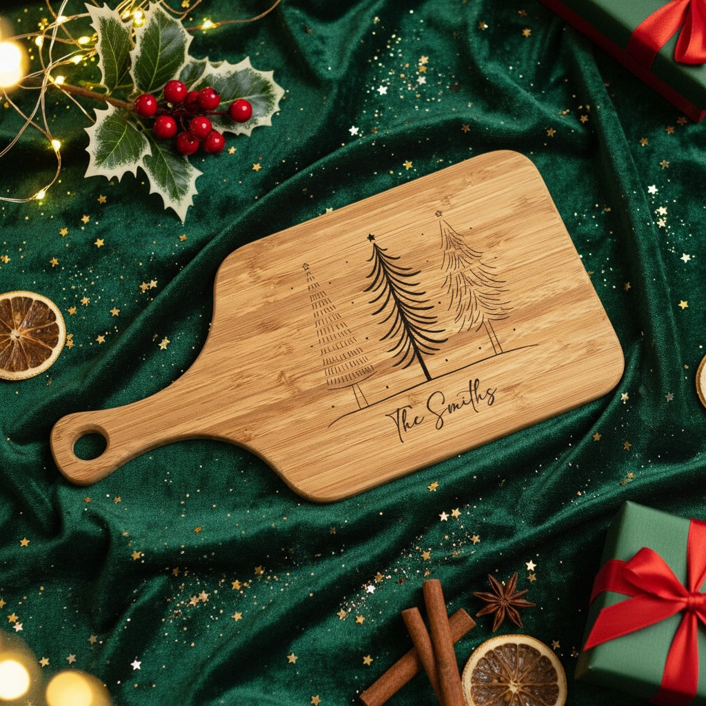 Personalized Handled Serving Board Christmas Trees
