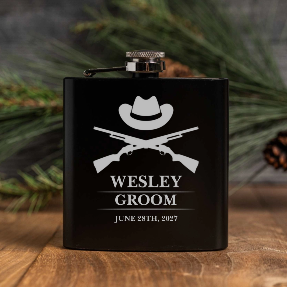 Personalized Groomsmen Black Powder Coated Flasks