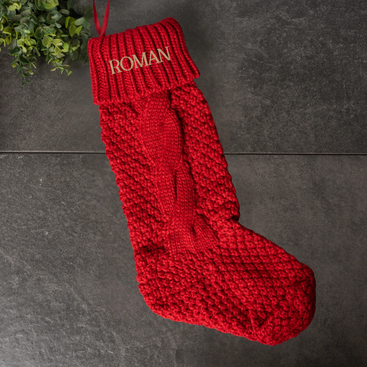 Embroidered Cable Knit Christmas Stockings