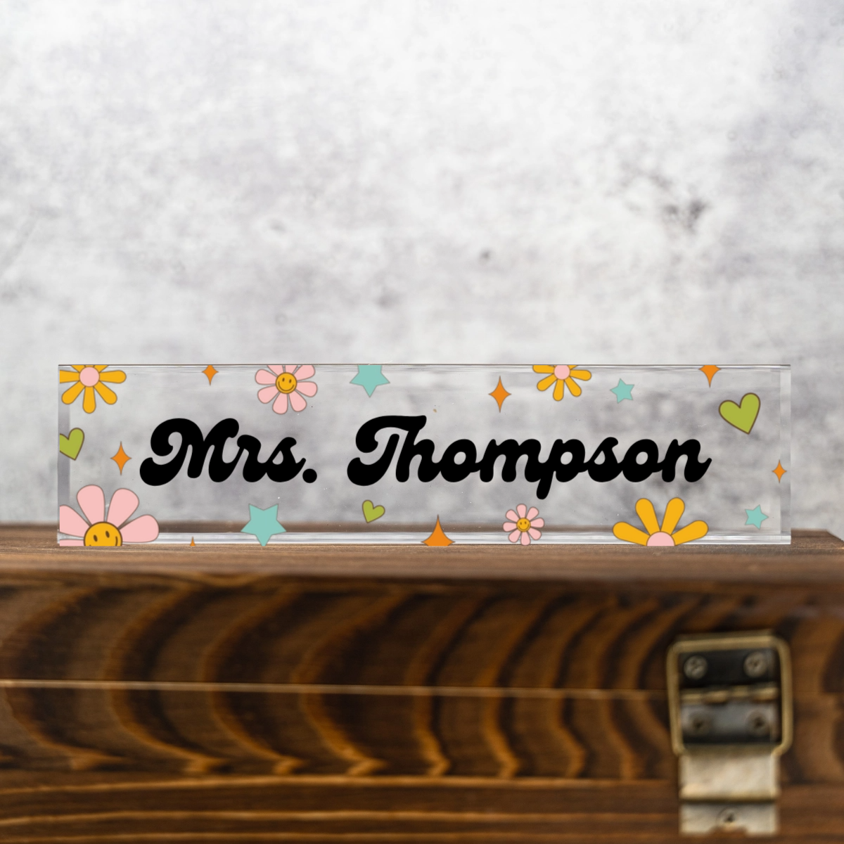 Personalized Teacher Acrylic Desk Plate - Groovy Design