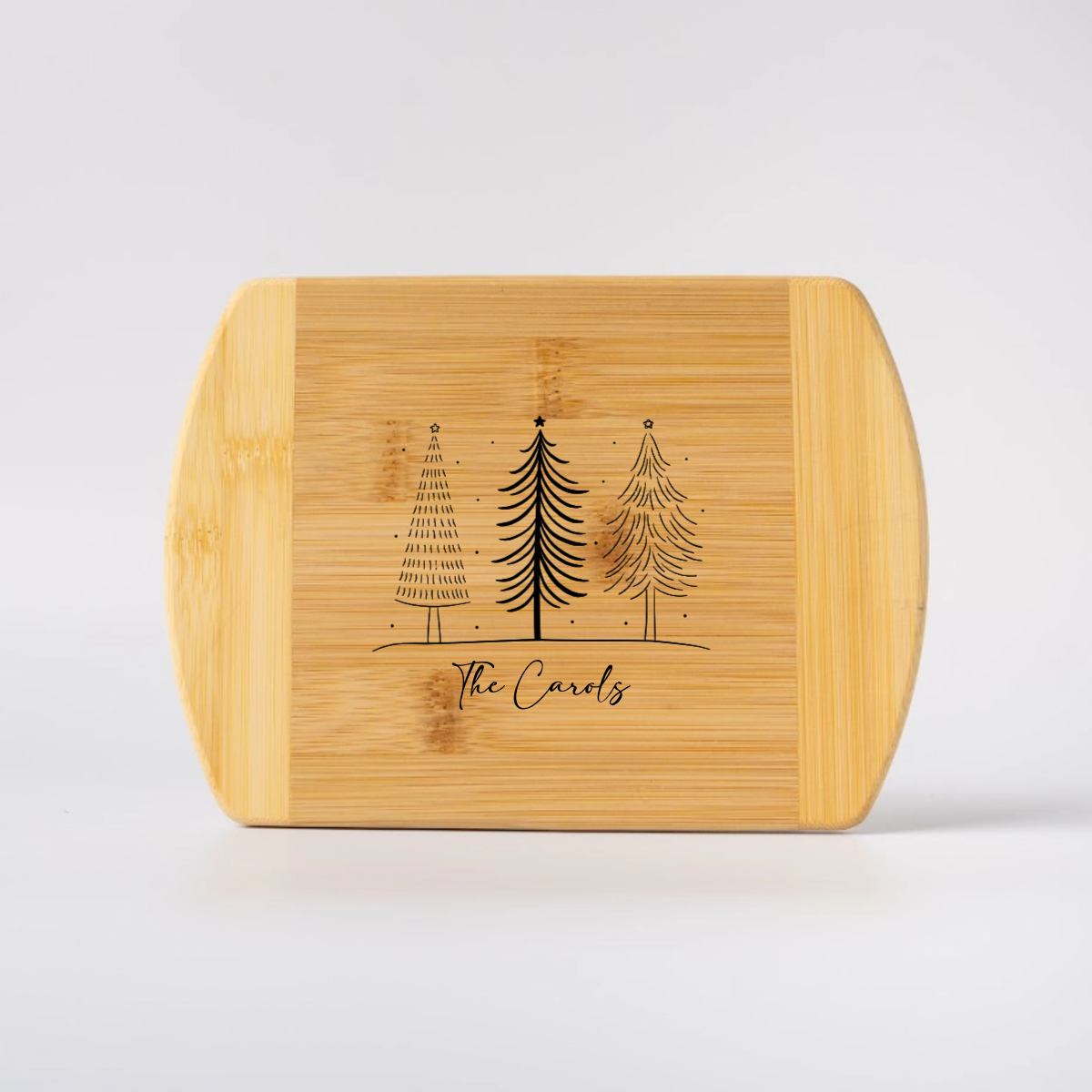 Personalized 6x8 Two Toned Rounded Edge Cutting Board Christmas Tree